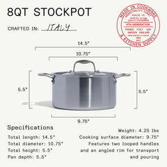 Made In casserole 8 qt avec couvercle montrant conservation de la chaleur