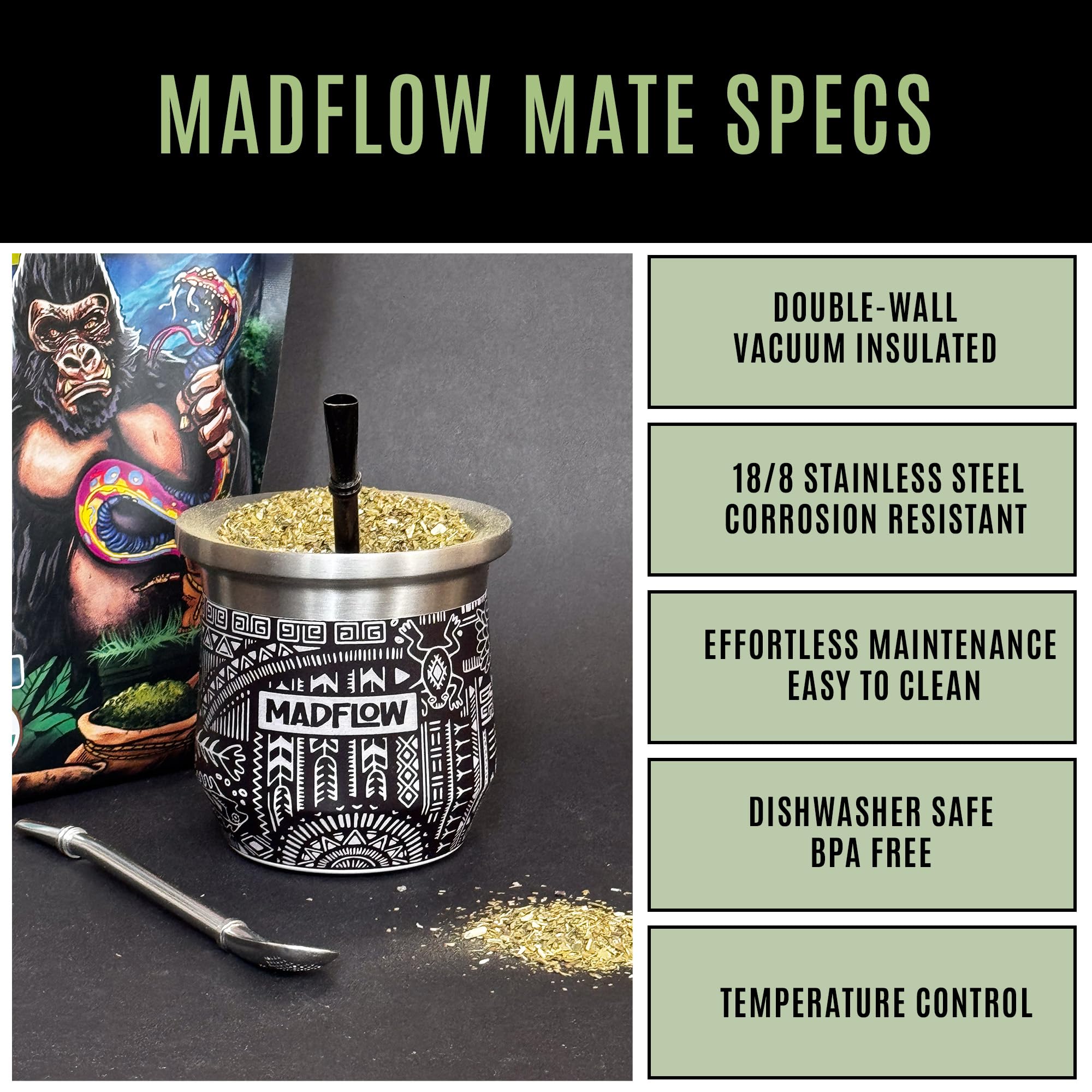 MADFLOW gobelet ouvert rempli de yerba montrant préparation traditionnelle facile