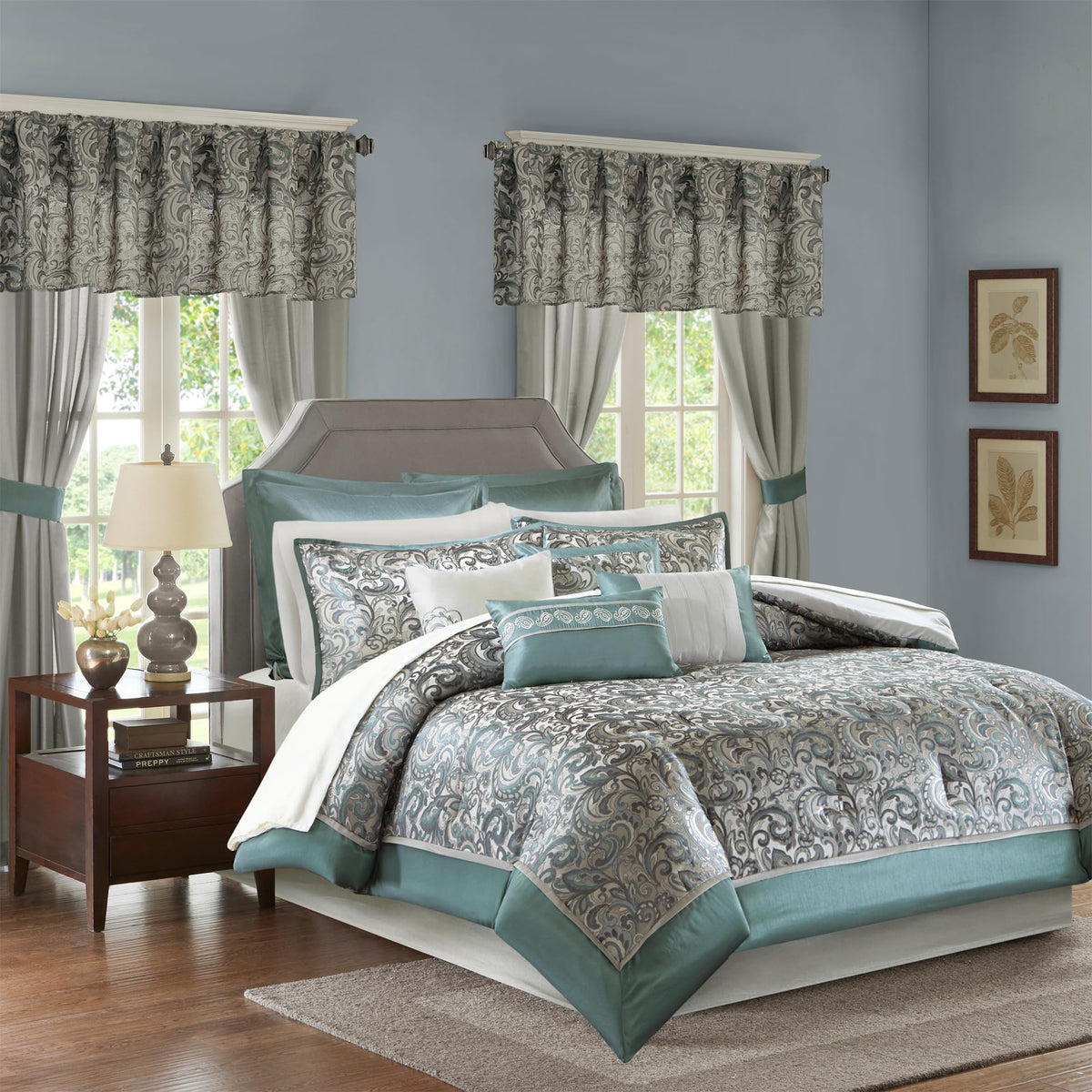 Madison Park couette paisley teal montrant élégance et confort
