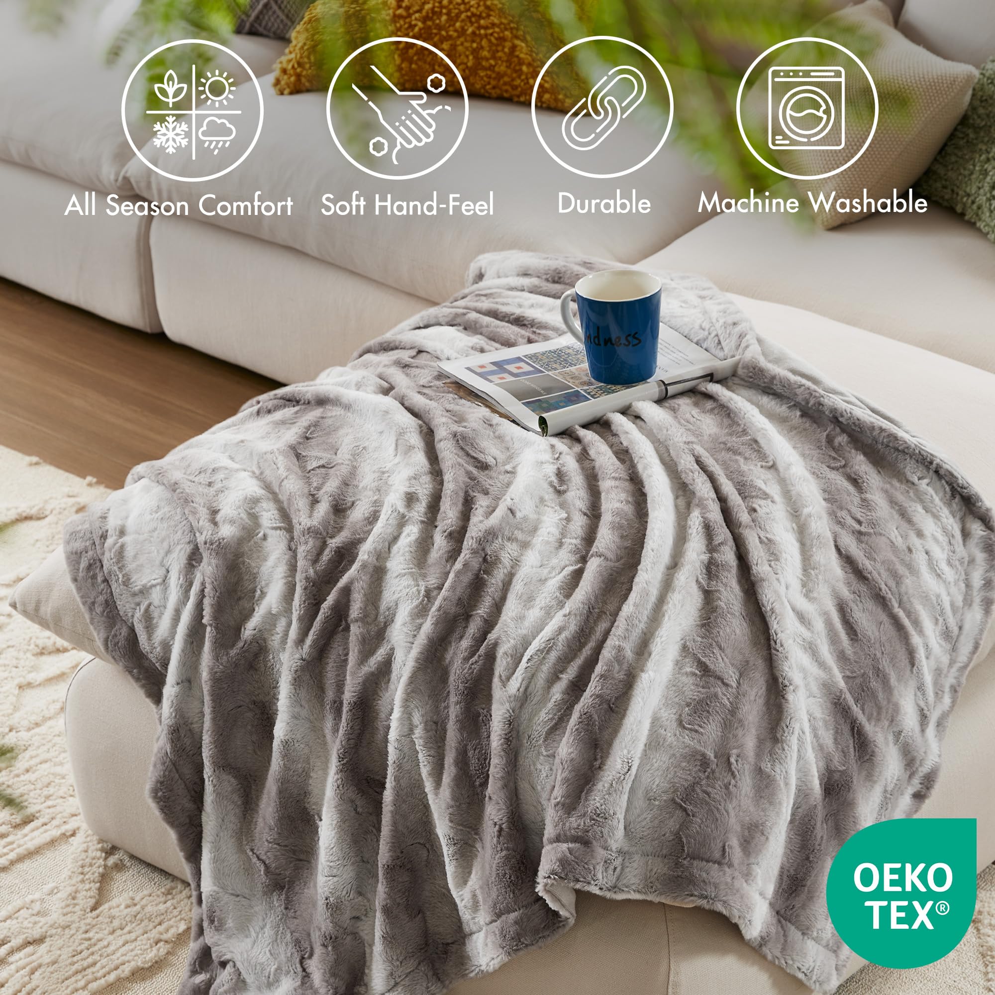Madison Park plaid déployé montrant taille oversize pratique
