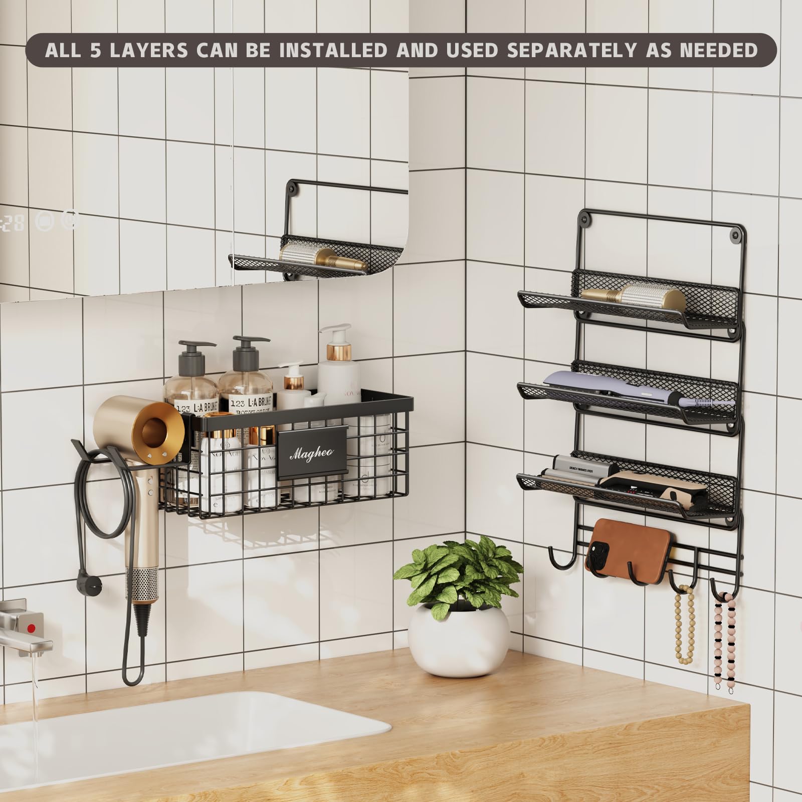 Magheo panier rempli de lotions illustrant rangement pour produits de toilette
