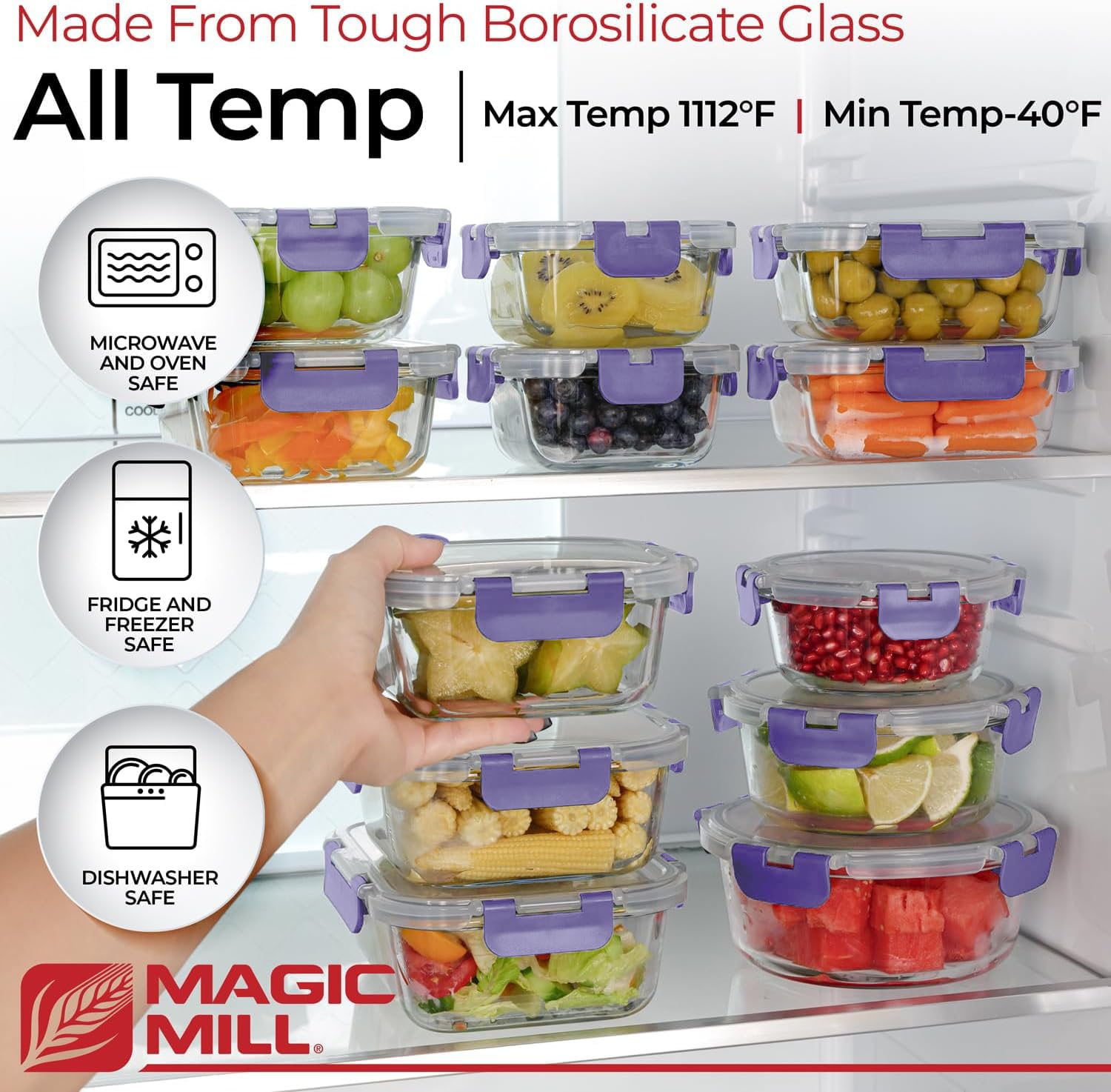 Magic Mill gros plan sur verre borosilicate montrant finition lisse et résistance thermique