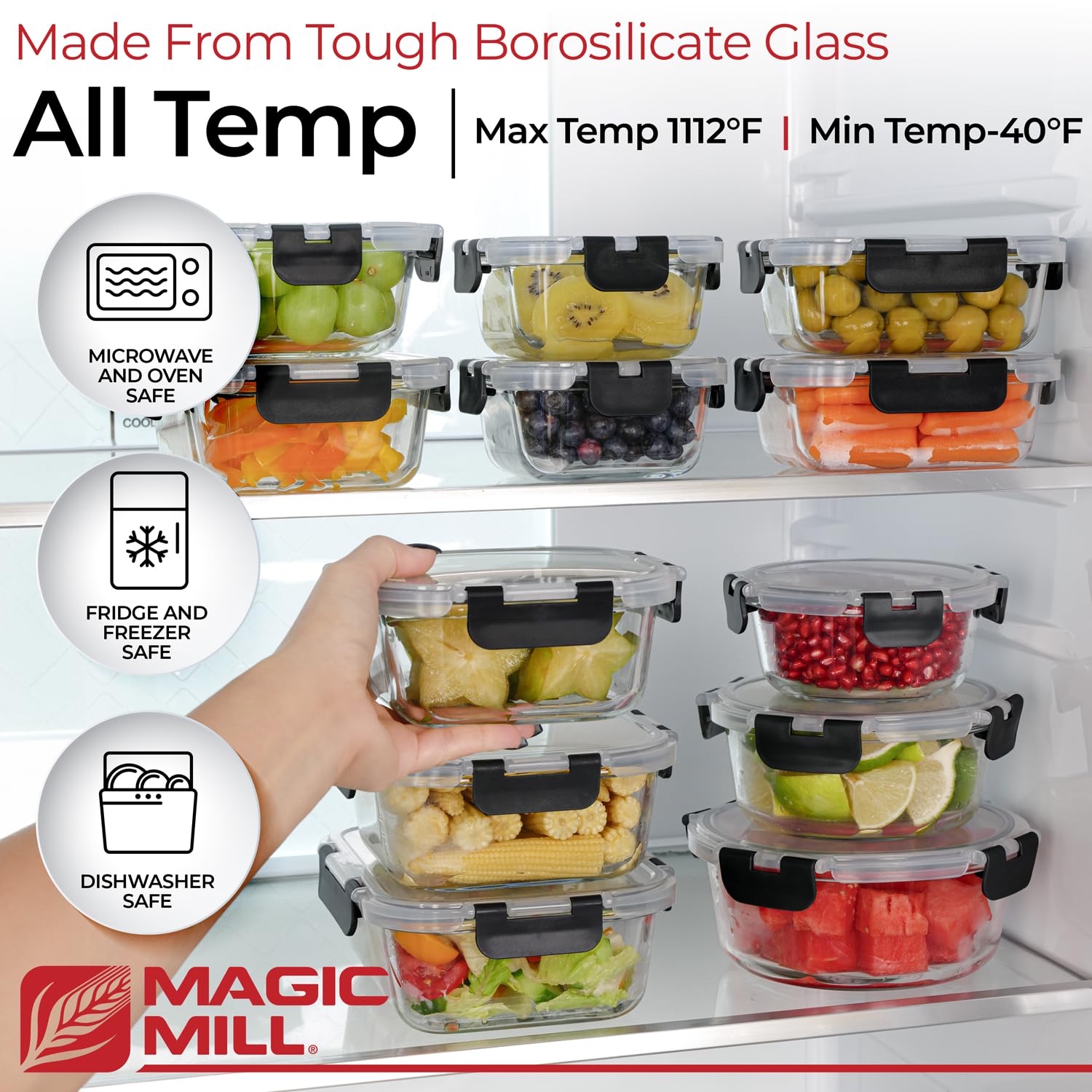 Magic Mill gros plan verre borosilicaté montrant la transparence et la solidité