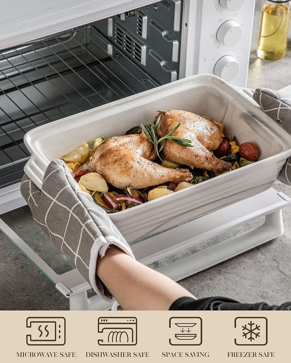 MALACASA plat présenté rempli de légumes rôtis, bénéfice : présentation élégante