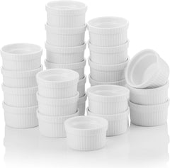 MALACASA ensemble 24 ramequins blancs, finition brillante pour service parfait