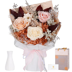 MAMAMIKO boîte ouverte montrant bouquet prêt à offrir et vase assorti pour gain de temps