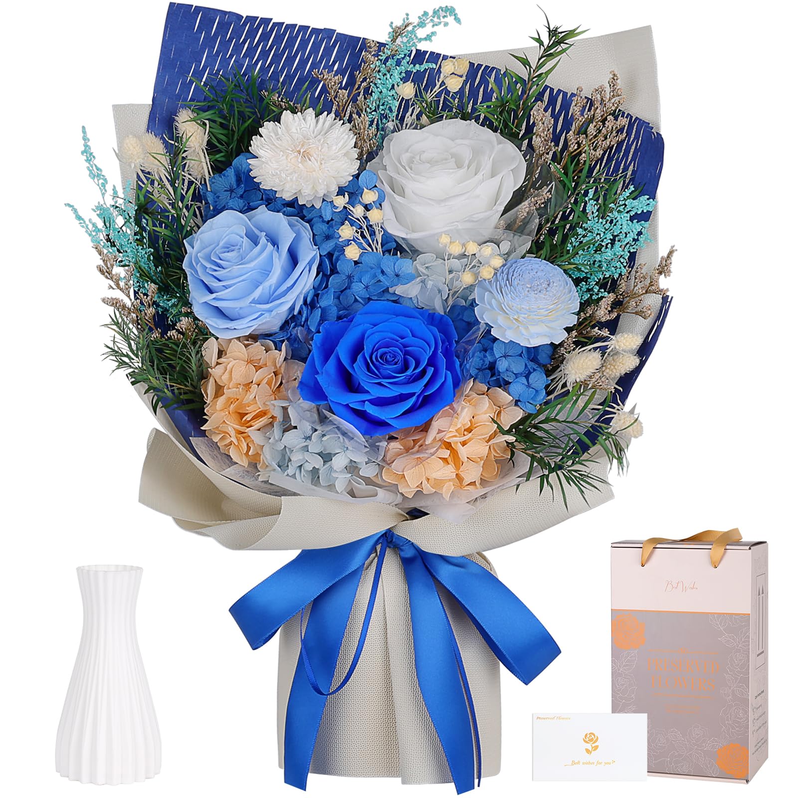 MAMAMIKO coffret cadeau ouvert montrant bouquet et vase, livraison prête à offrir