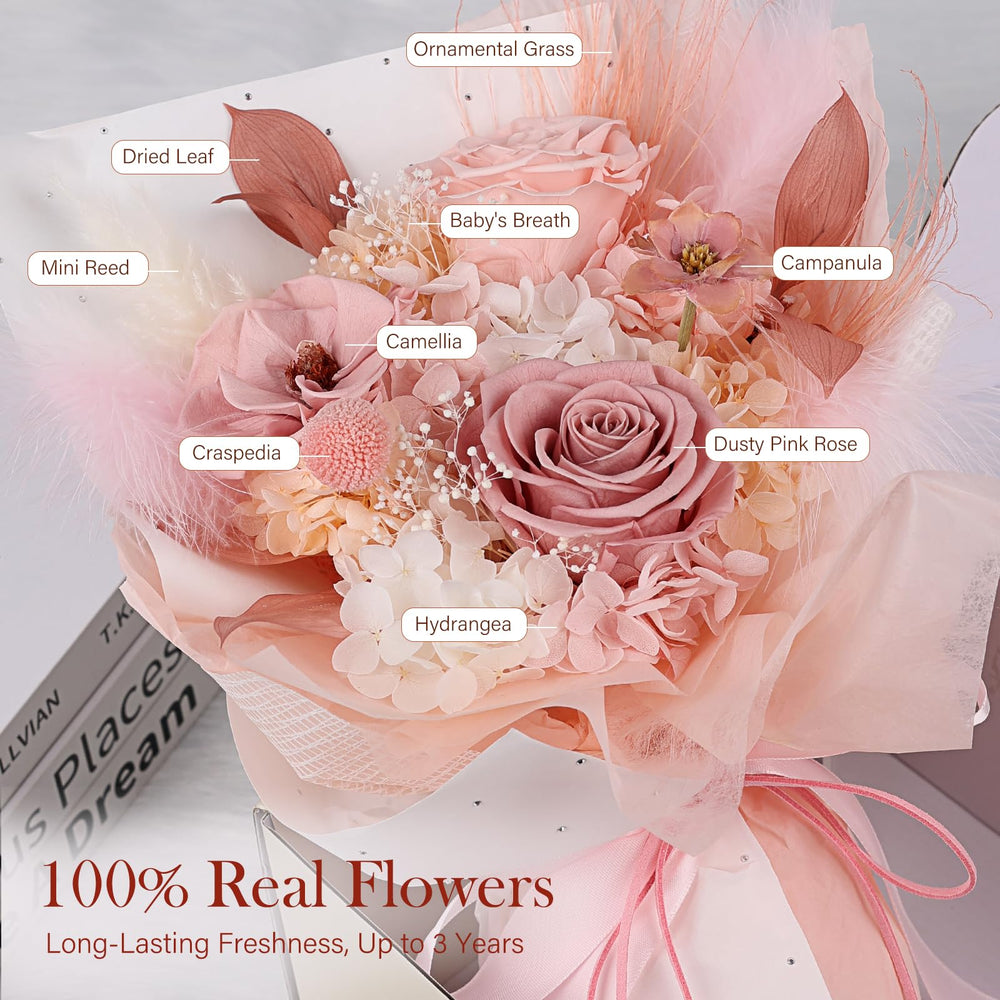MAMAMIKO bouquet avec vase assorti exposé, apporte décoration sans entretien