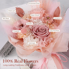 MAMAMIKO bouquet avec vase assorti exposé, apporte décoration sans entretien