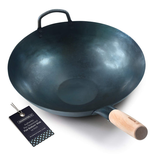 Mammafong wok 14" face avant montrant emballage prêt à cuisiner