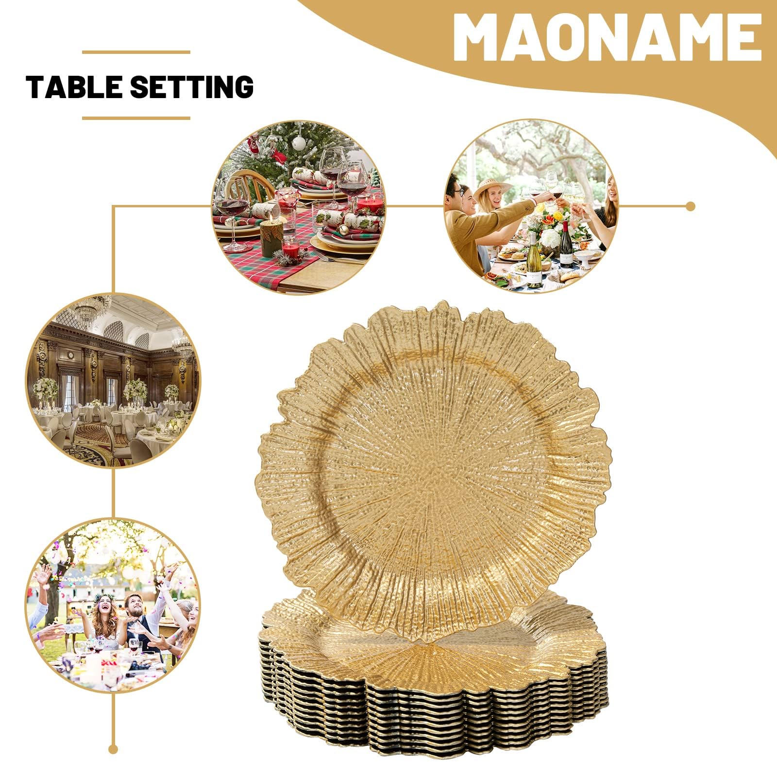 MAONAME chargeur présenté sur table de fête apportant allure raffinée