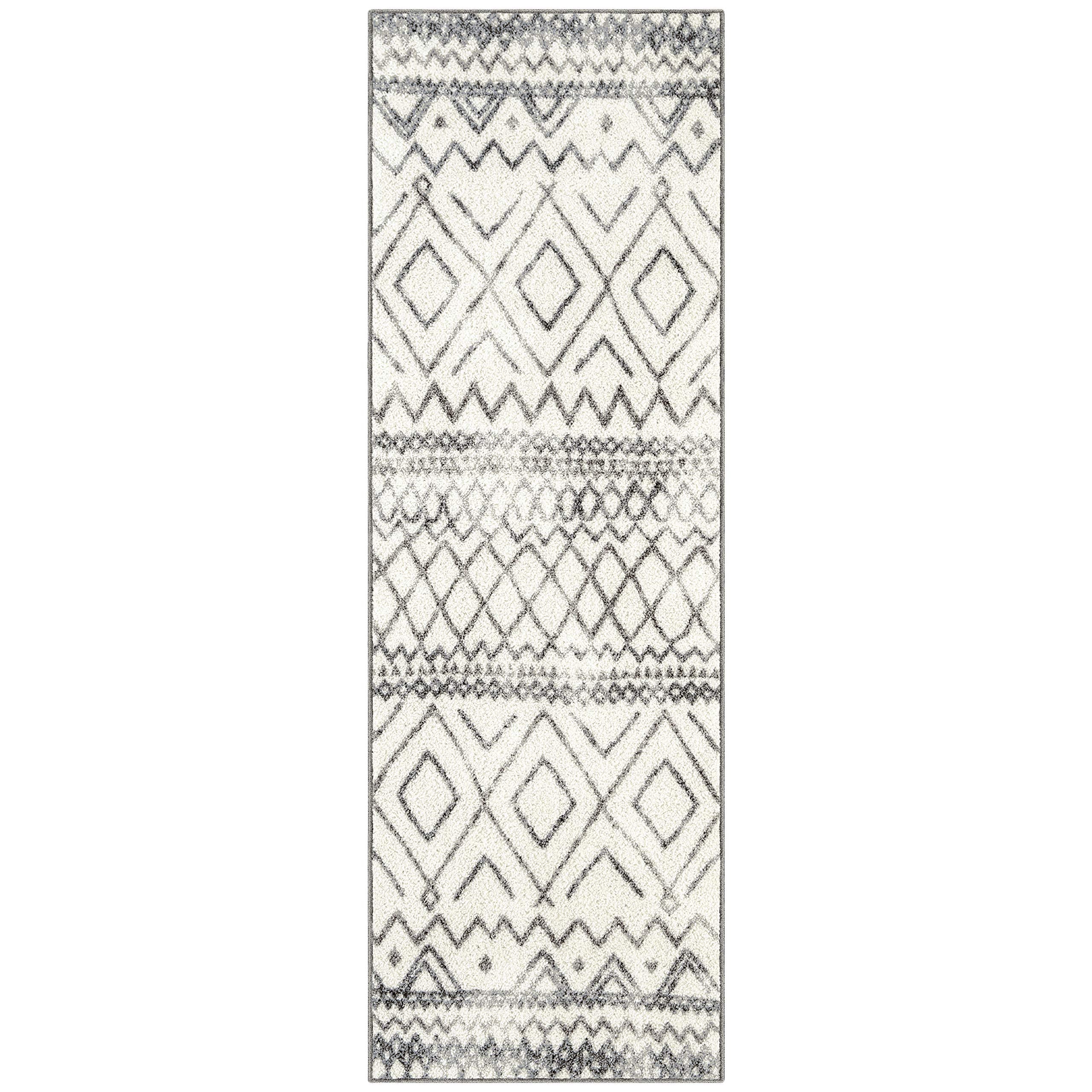 Maples Rugs vue avant du coureur ivoire/gris montrant le motif losange et l'harmonie décorative