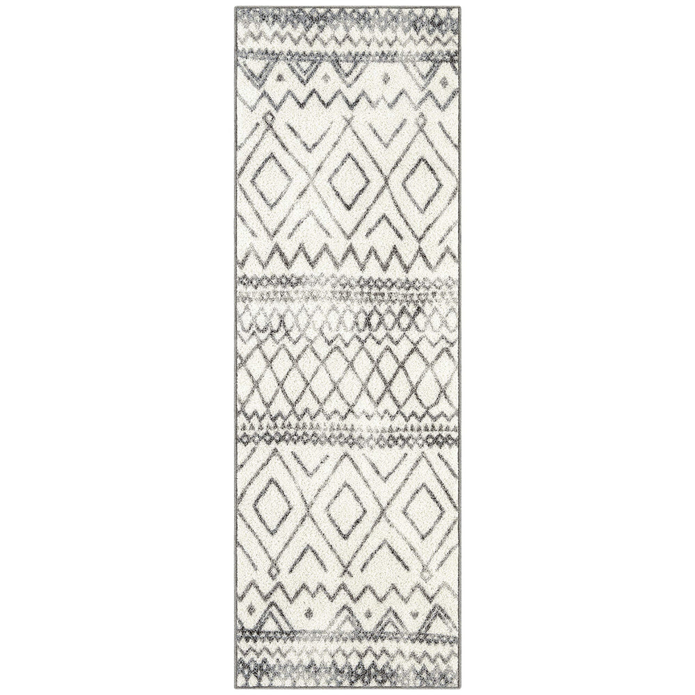 Maples Rugs vue avant du coureur ivoire/gris montrant le motif losange et l'harmonie décorative