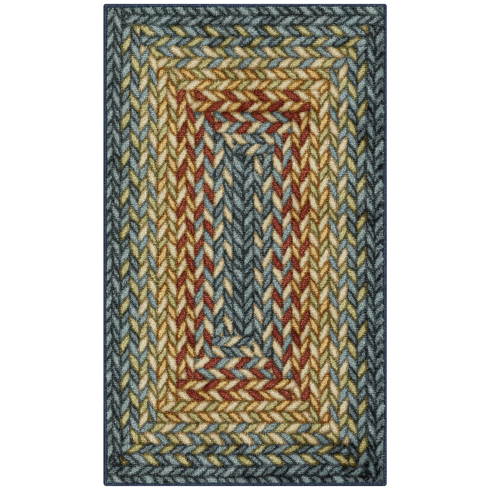 Maples Rugs vue frontale du tapis Marion montrant le motif tressé et l'aspect multicolore