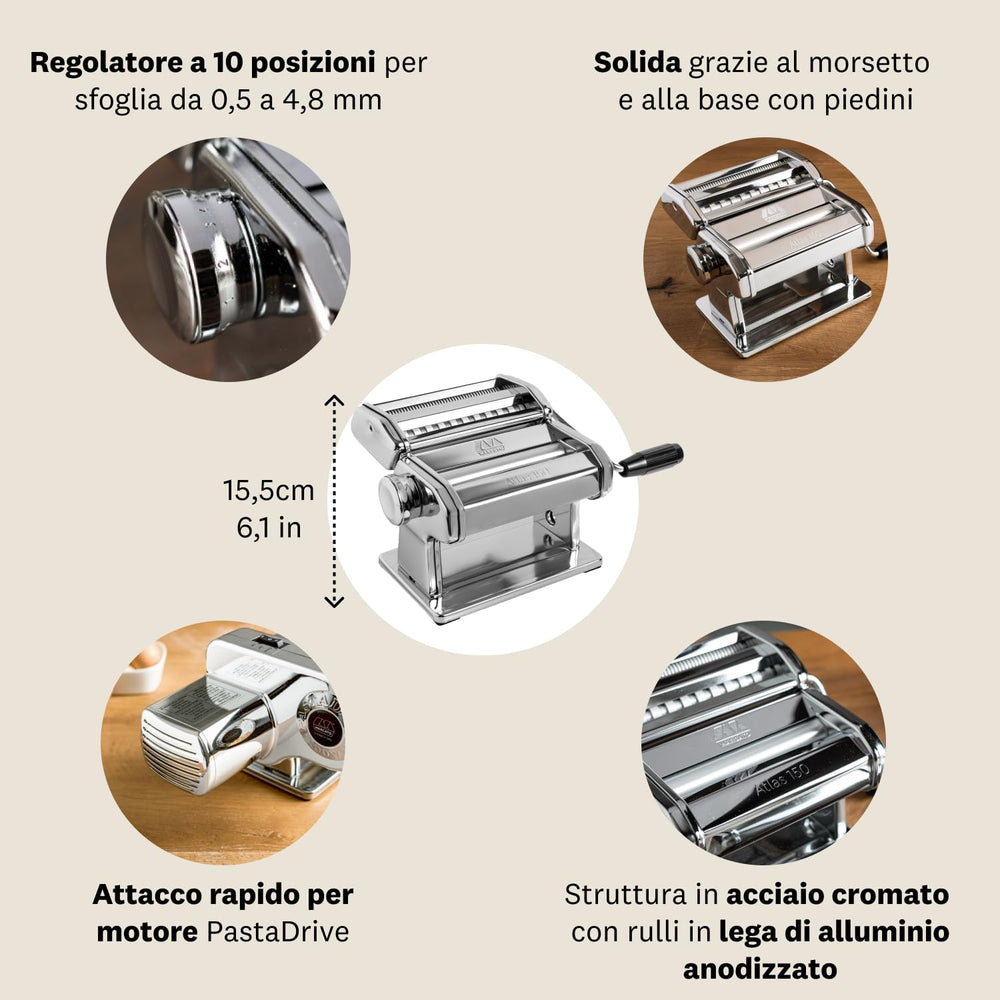 MARCATO Atlas 150 échelle de taille montrant 150 mm de largeur utile