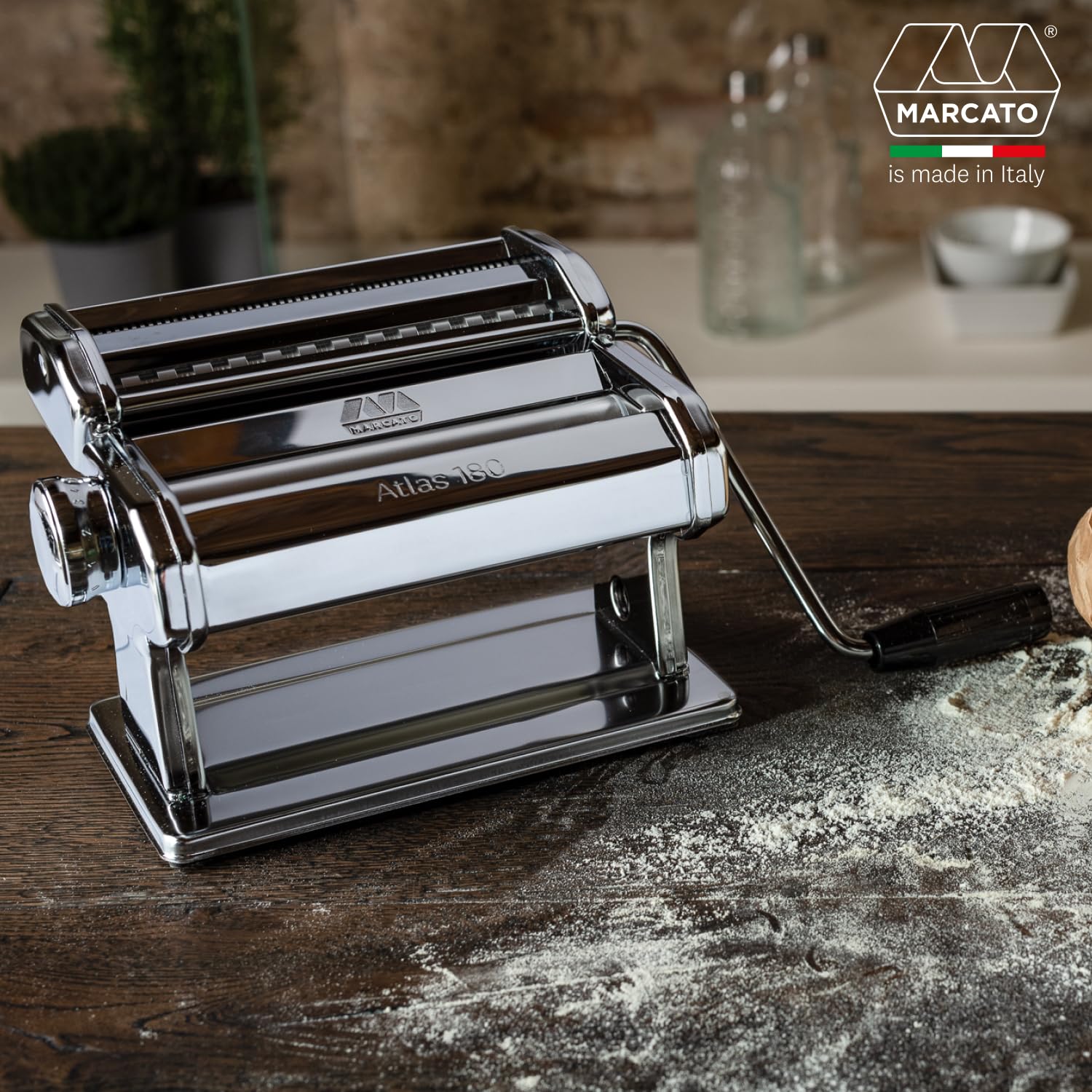 MARCATO Atlas 180 gros plan sur rouleaux anodisés garantissant pâte lisse