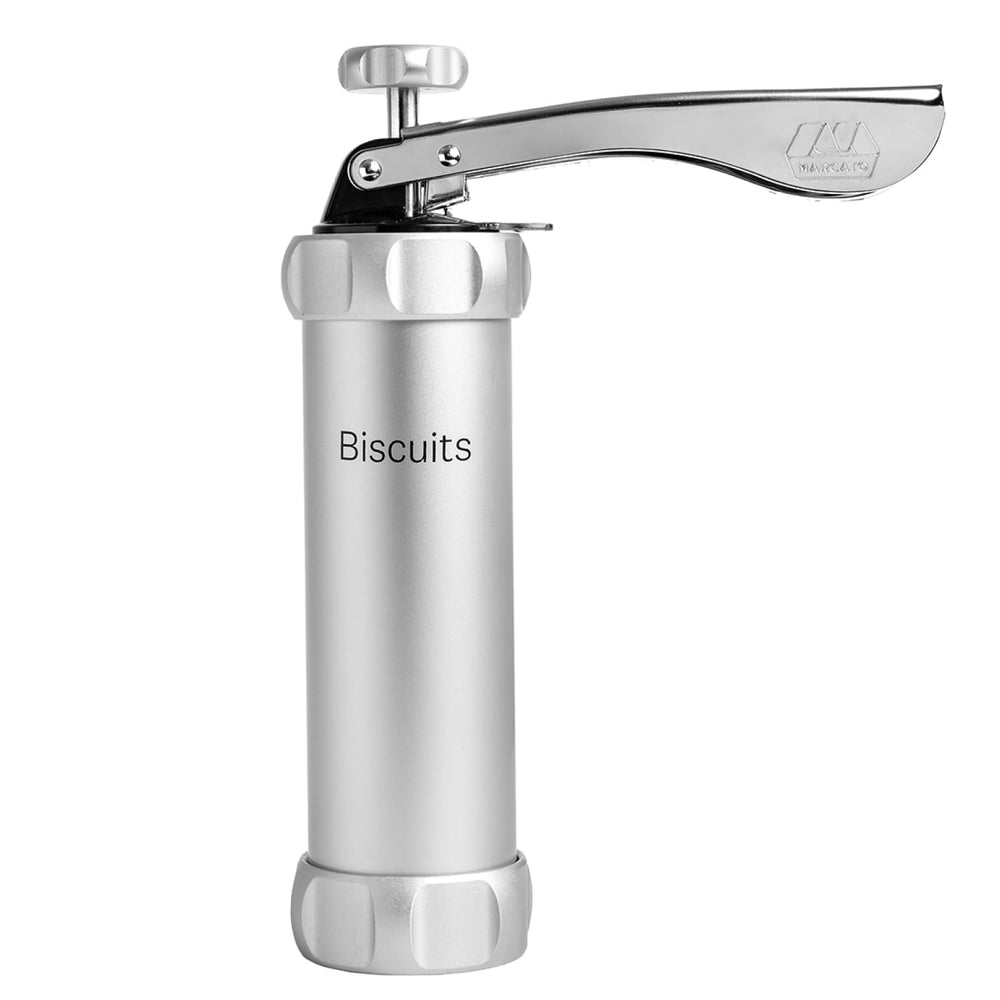 MARCATO presse à biscuits face avant montrant construction inox et design durable
