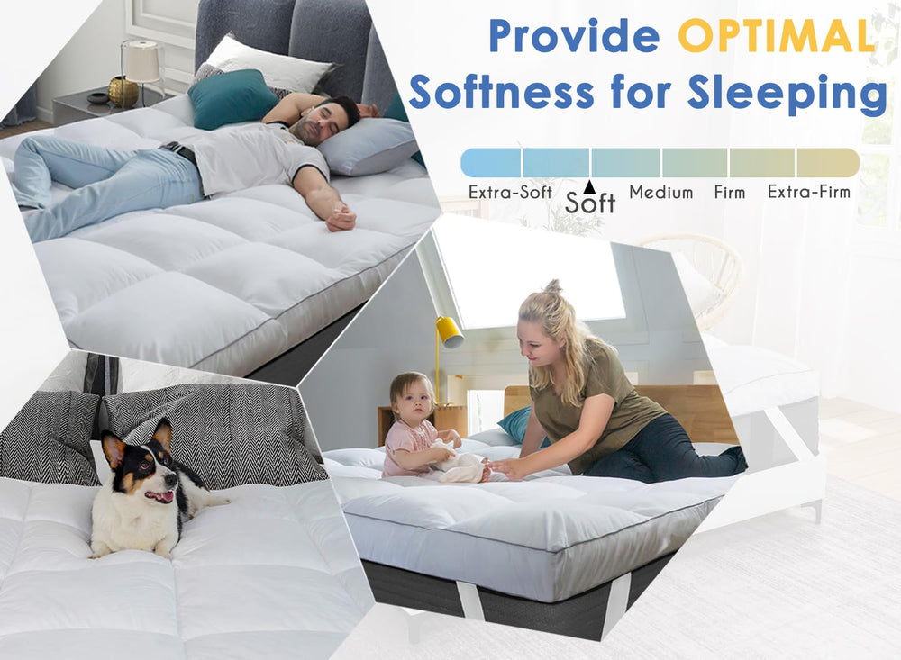 Marine Moon topper posé sur matelas, transformation vers un couchage hôtelier
