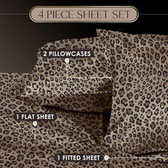 Martex Elegance lit dressé avec draps léopard, apporte une chambre élégante