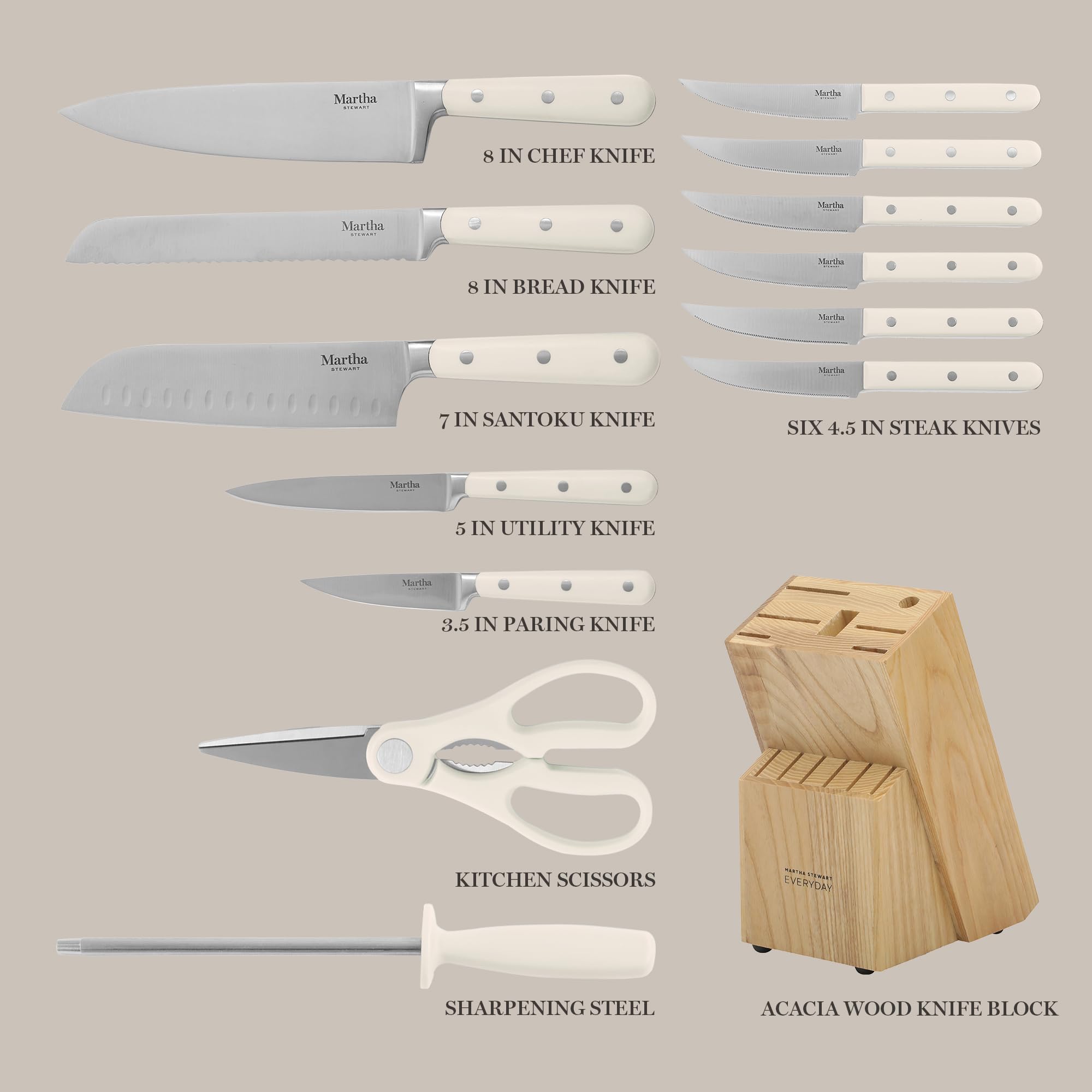 Martha Stewart ensemble de couteaux à steak assurant tranches régulières