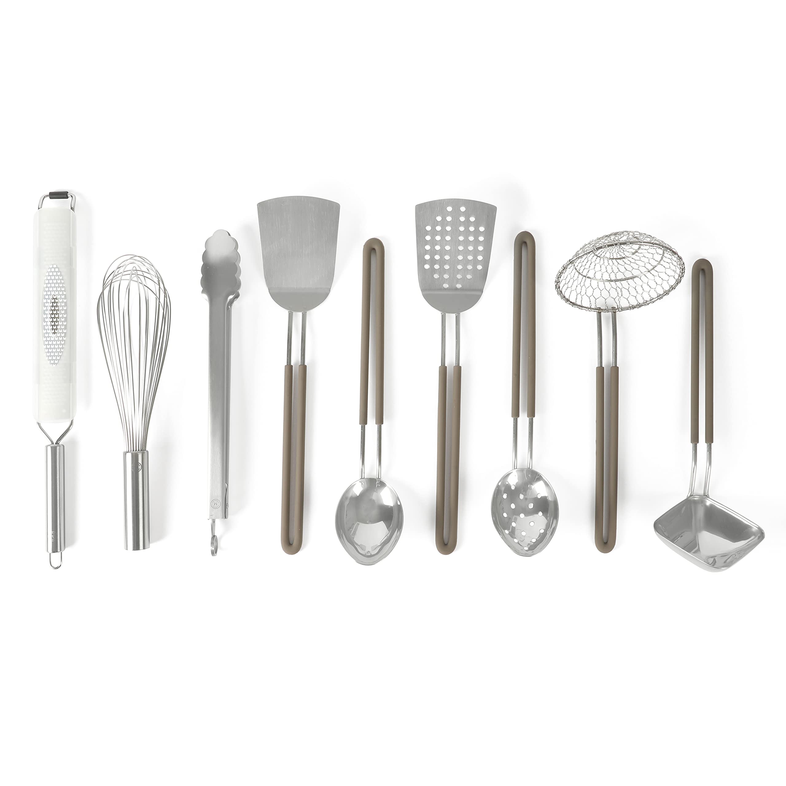Martha Stewart ensemble face montrant neuf ustensiles et finition brillante