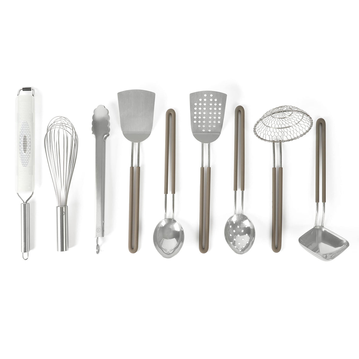 Martha Stewart ensemble face montrant neuf ustensiles et finition brillante