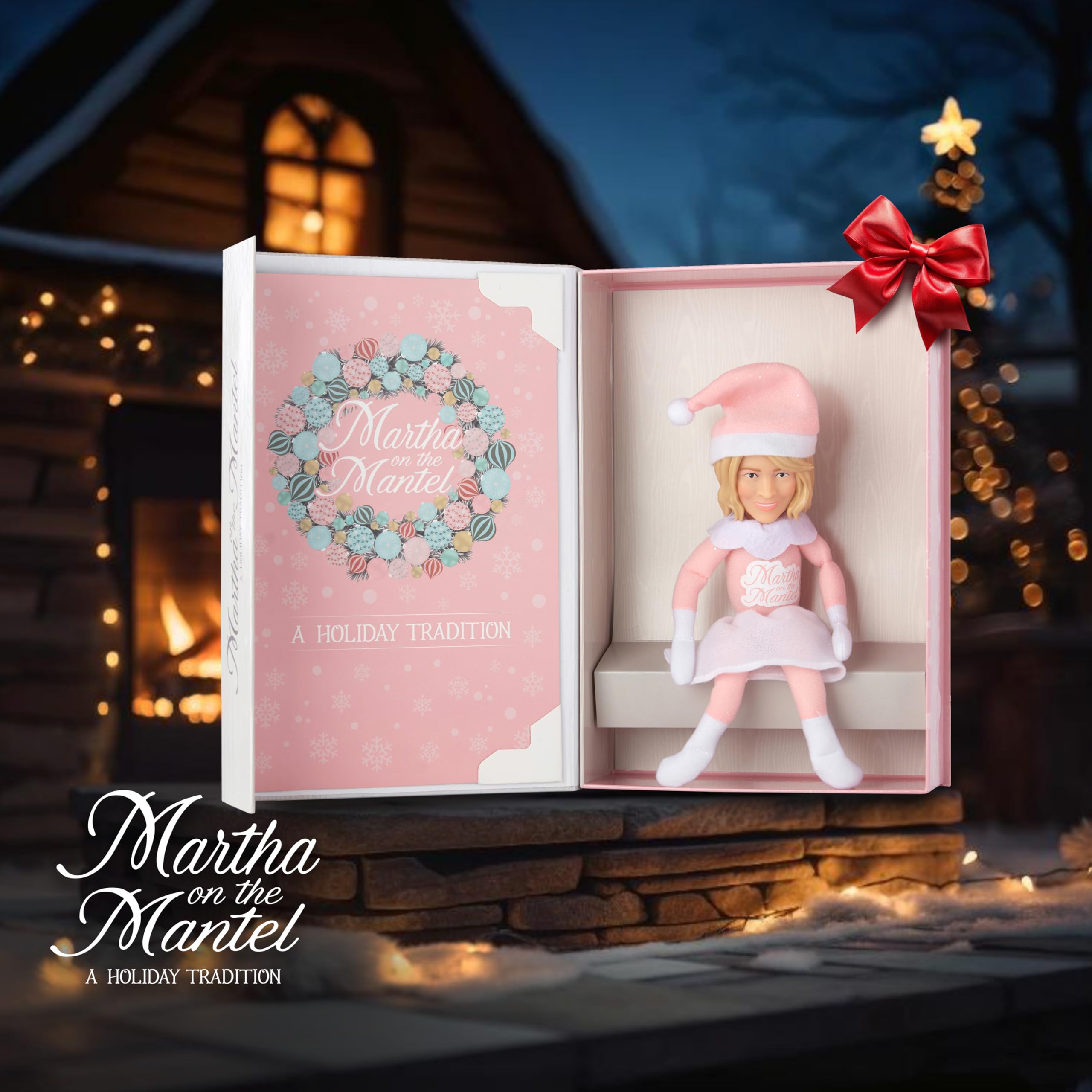 Martha Stewart figurine posée sur manteau de cheminée ajoutant charme festif