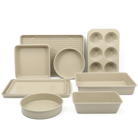 Martha Stewart vue avant de l'ensemble 10 pièces taupe, organisation pratique