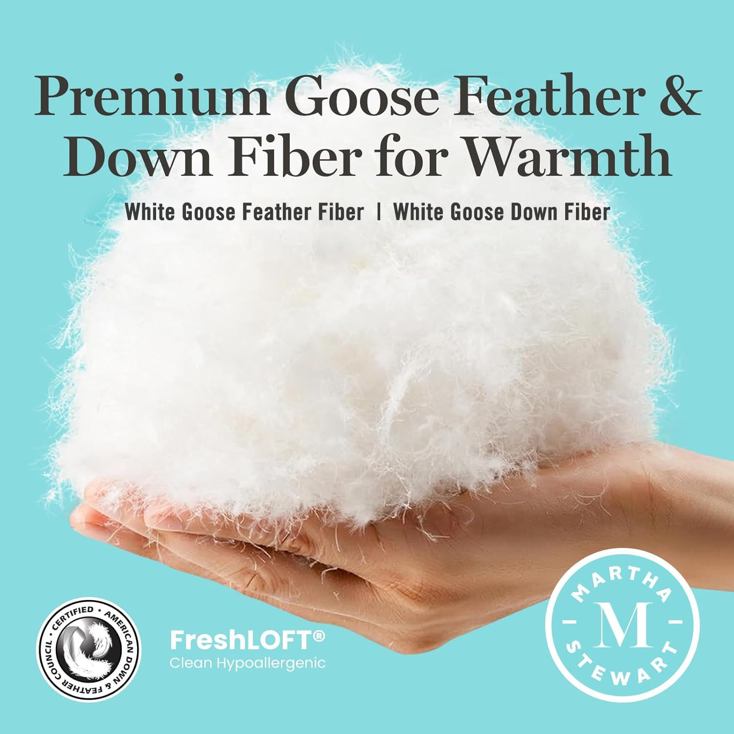 Martha Stewart garnissage plume et duvet gros plan pour gonflant naturel