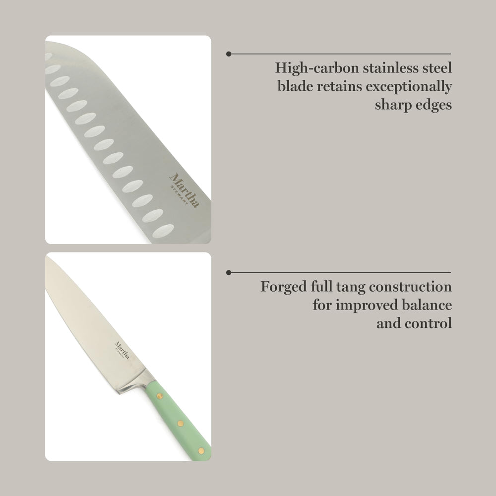 Martha Stewart couteau Lockton en action coupe légumes pour précision culinaire