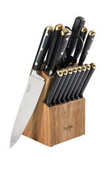 Martha Stewart vue de face du coffret affichant tous les couteaux, rangement pratique
