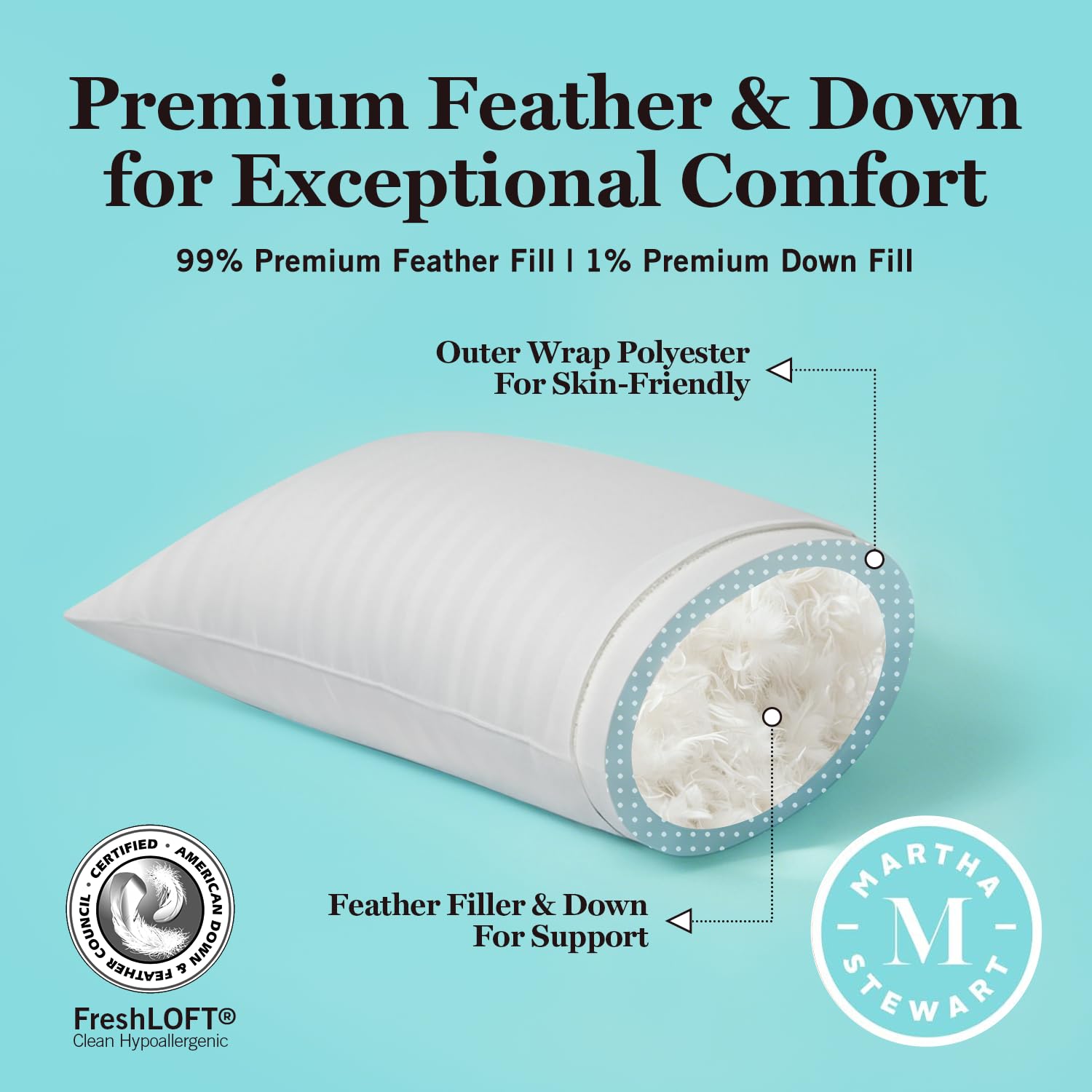 Martha Stewart gros plan garnissage plume moelleux ajustable