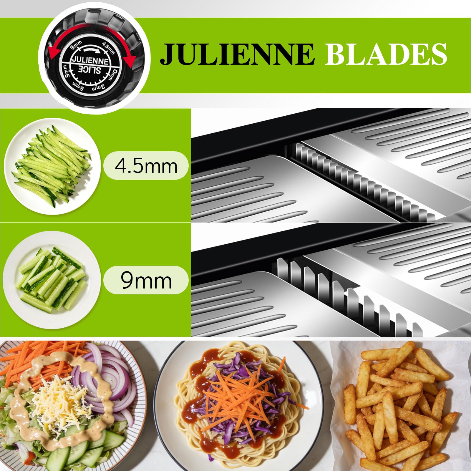 MASTERTOP julienne 4,5mm montrant bâtonnets réguliers pour frites et salades