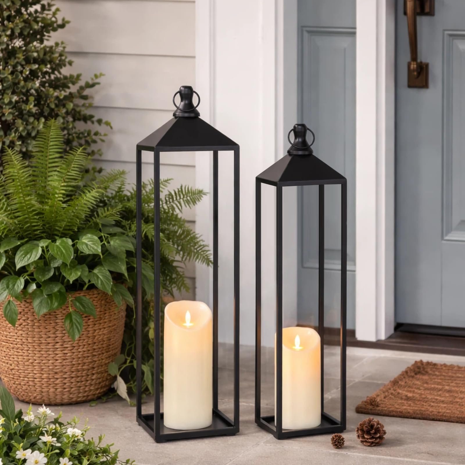 MATAHUM lanterne 22" avec bougie LED allumée sans flamme sécurisée