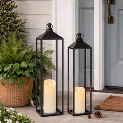 MATAHUM lanterne 22" avec bougie LED allumée sans flamme sécurisée