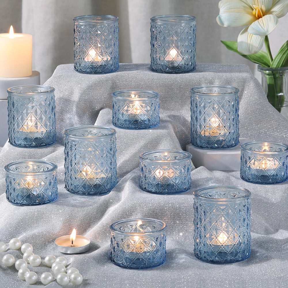 MATAHUM porte-bougies bleu face avant montrant élégance et diffusion de lumière