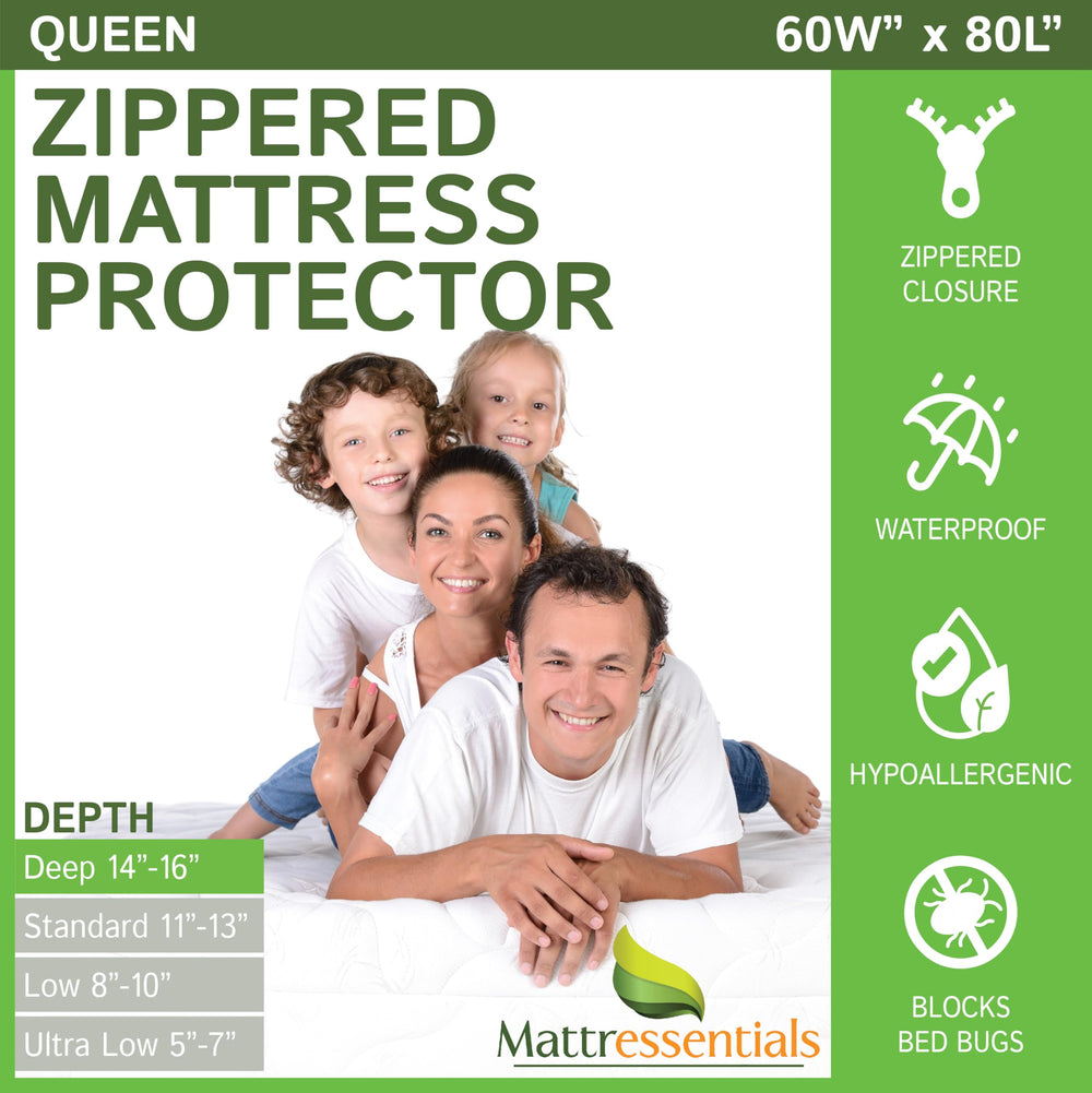 Mattressentials housse zippée face avant montrant protection complète