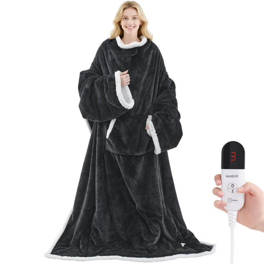 MAXEVE couverture porte de face montrant manches et poche pour pieds pour une chaleur mobile