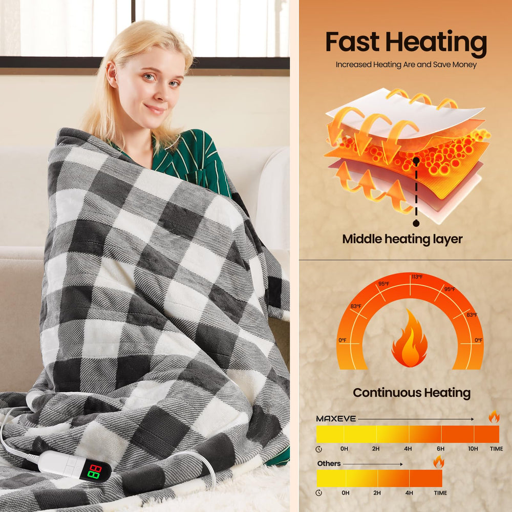 MAXEVE plaid chauffant utilisé sur canapé pour chaleur instantanée