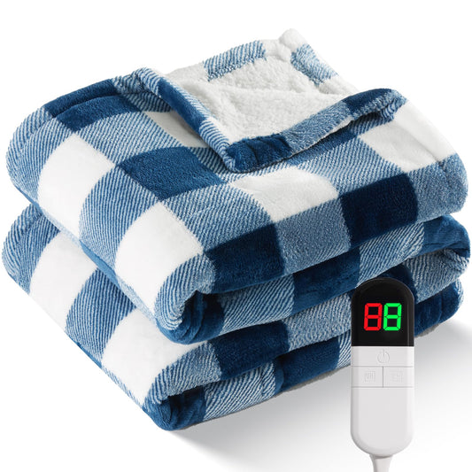 MAXEVE vue de face du plaid buffalo bleu montrant design et confort