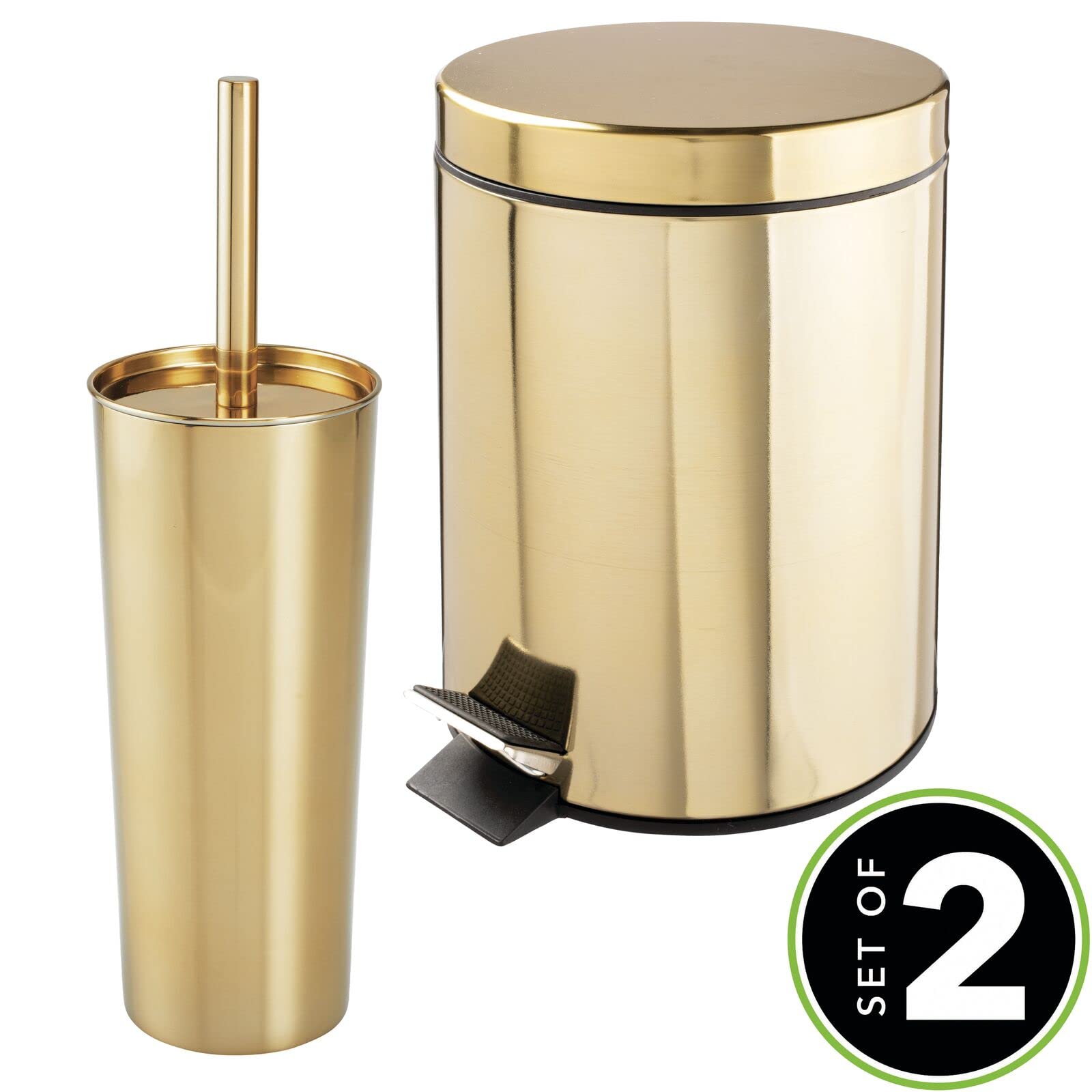 mDesign poubelle profil fermée finition laiton, aspect soigné et résistant à l'humidité