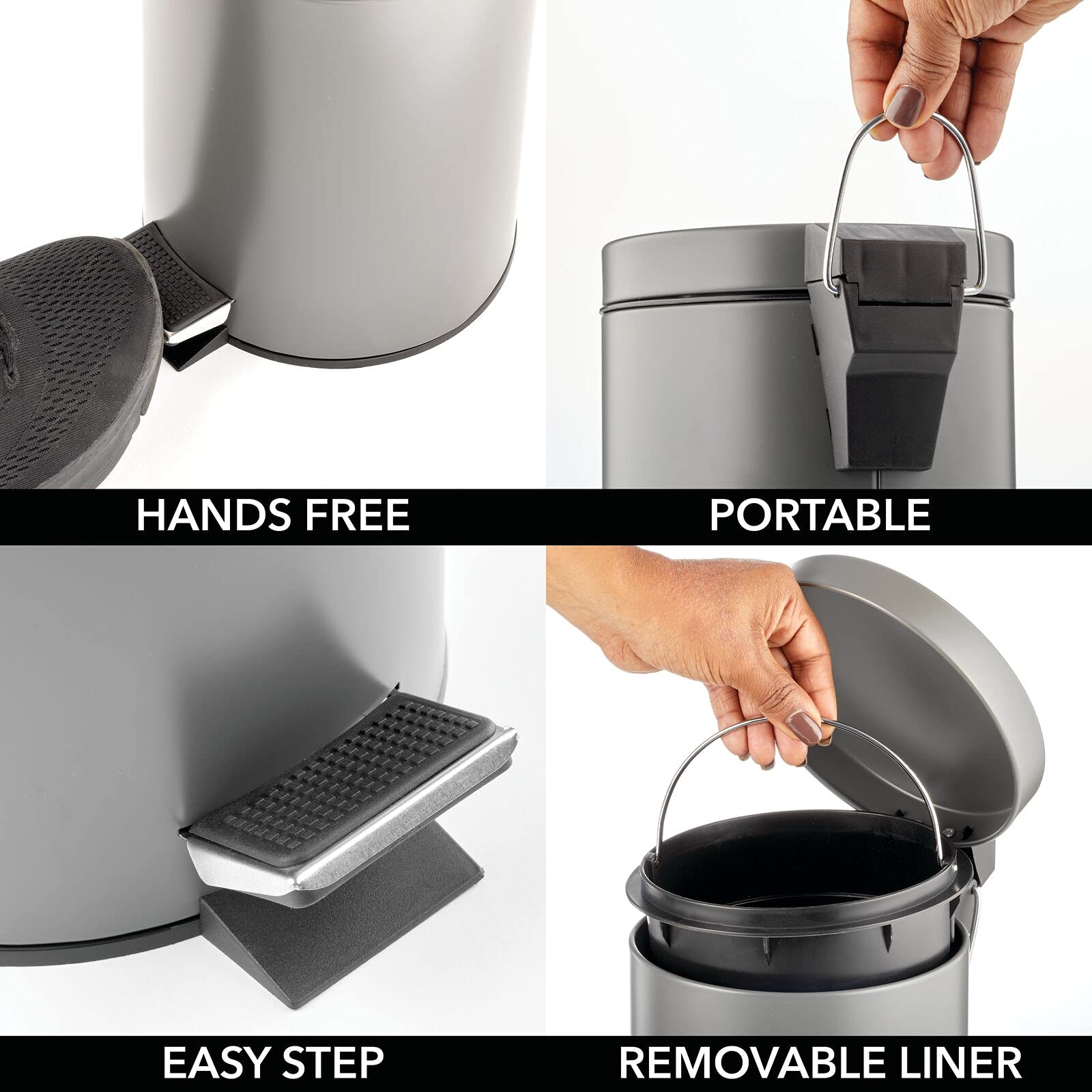 mDesign poubelle finition graphite résistante à la rouille et élégante