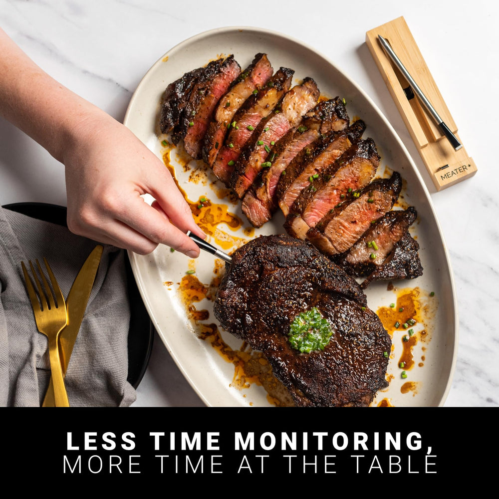 Écran d'application MEATER montrant températures et temps restants pour cuire exact