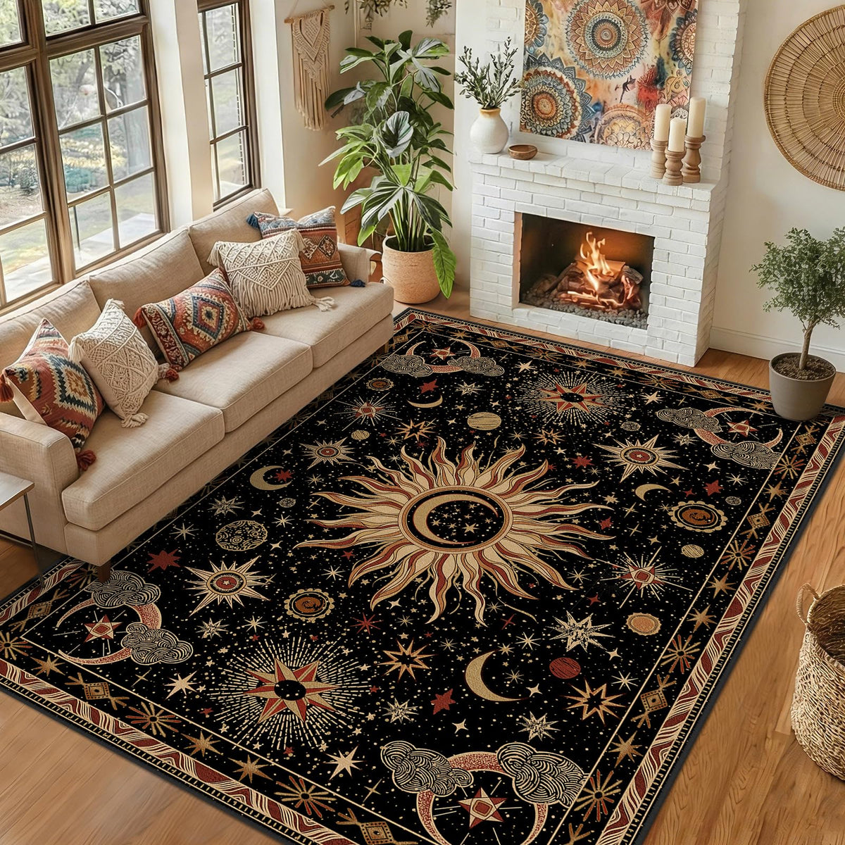 meejou vue frontale du tapis 8x10 montrant motif et couleurs, ajoute du caractère