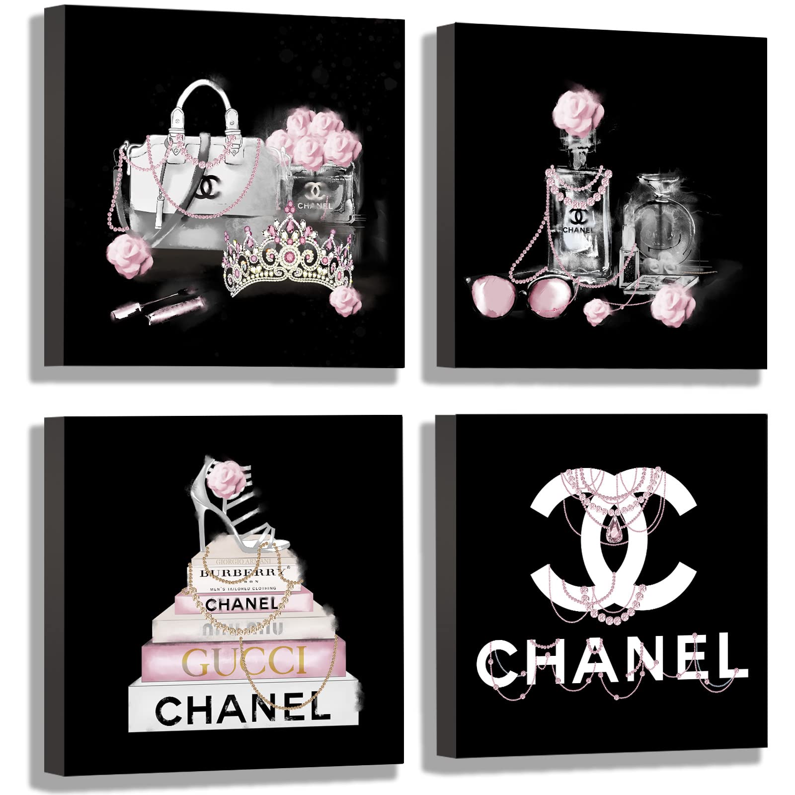 Meetdeceny ensemble quatre toiles mode noir blanc rose, ajout élégant