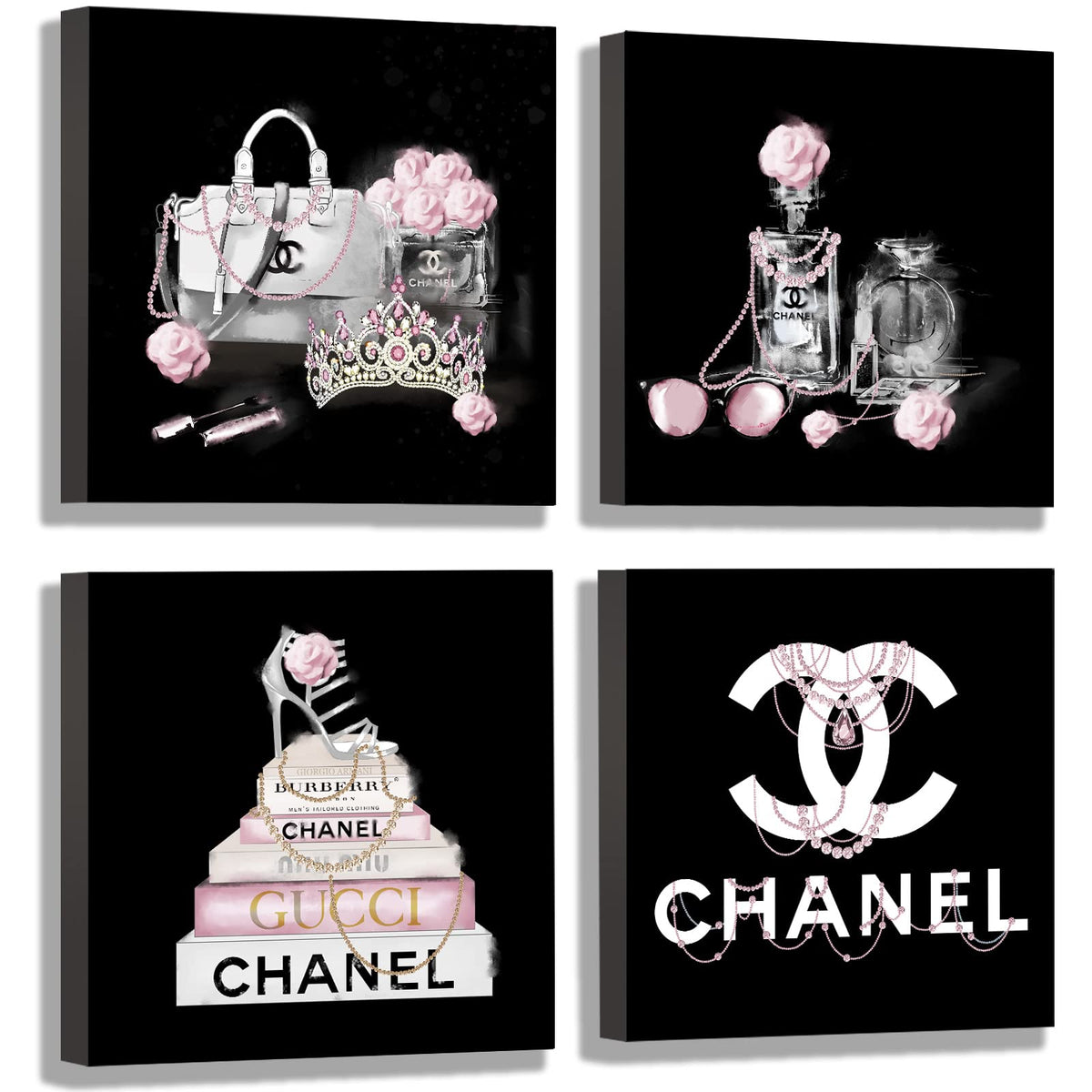 Meetdeceny ensemble quatre toiles mode noir blanc rose, ajout élégant
