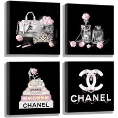 Meetdeceny ensemble quatre toiles mode noir blanc rose, ajout élégant
