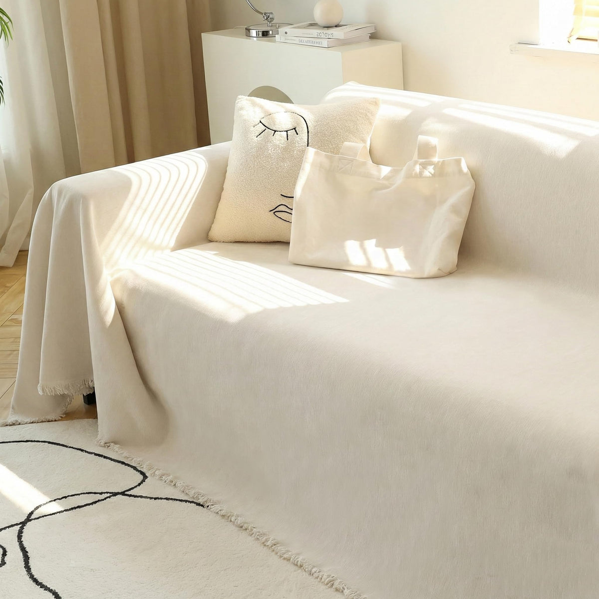 MEETSKY housse canapé face entière beige protégeant le mobilier