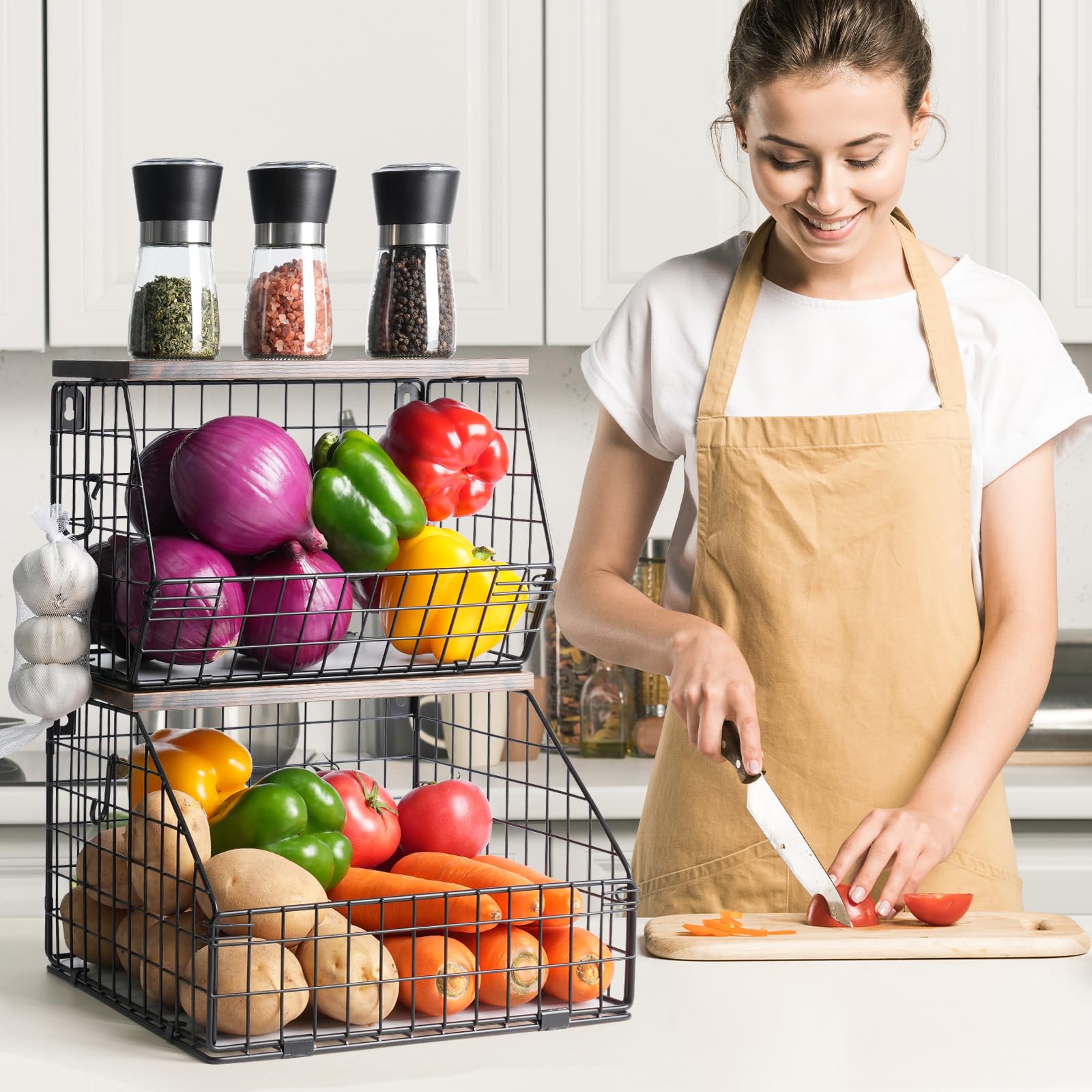 Mefirt panier posé sur plan de travail avec fruits pour accès facile