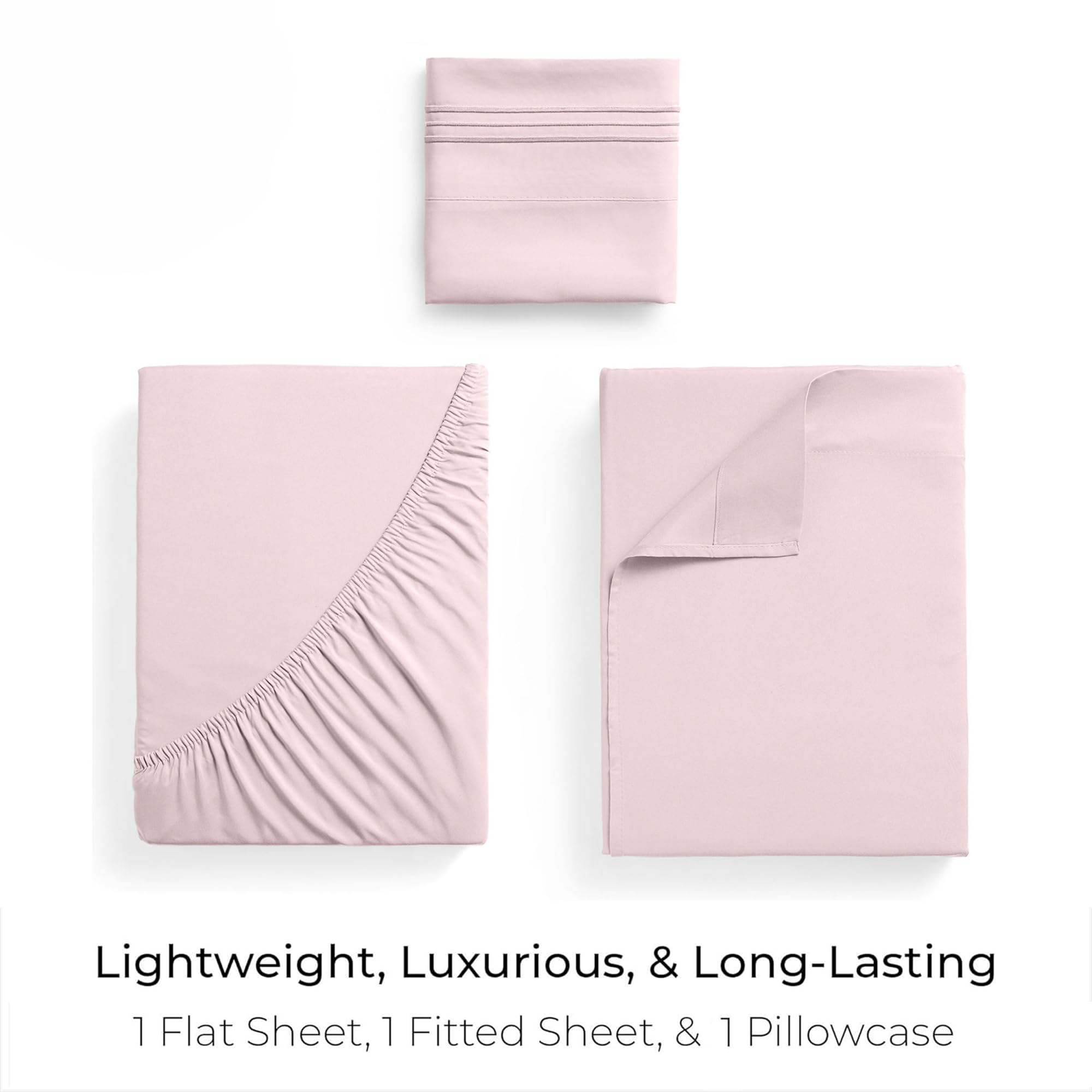 Lit fait avec parure Mellanni blush pink illustrant l’aspect hôtelier et lumineux
